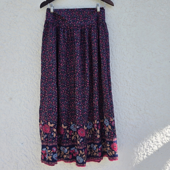 Natural Life Addie Midi Skirt in a navy and pink floral border print. - Picture 2 of 6